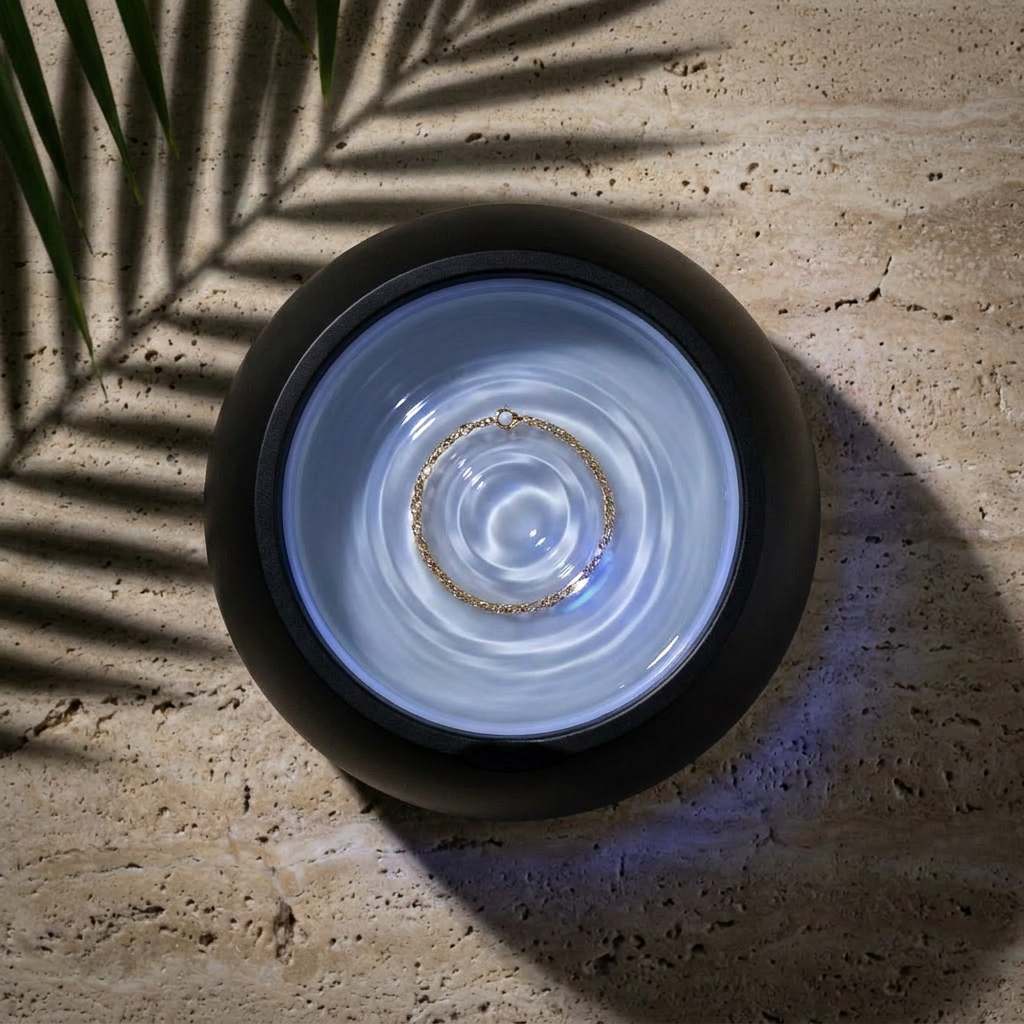 MIST Ultrasonic Capsule Black — overhead open view showing UV-C interior